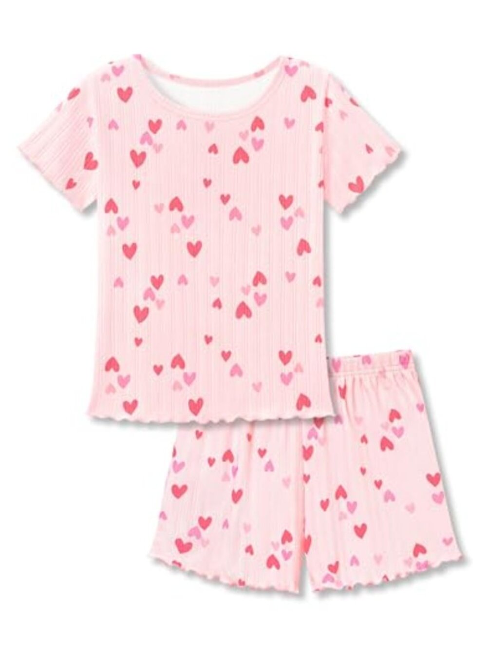 Girls Pointelle Knit Pajama Set Lettuce Trim Short Sleeve Tee & Shorts 2-Piece